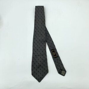 Fendi Dark Grey Logo Embroidered Silk Tie 148cm Made In Italy Mens Accessory
